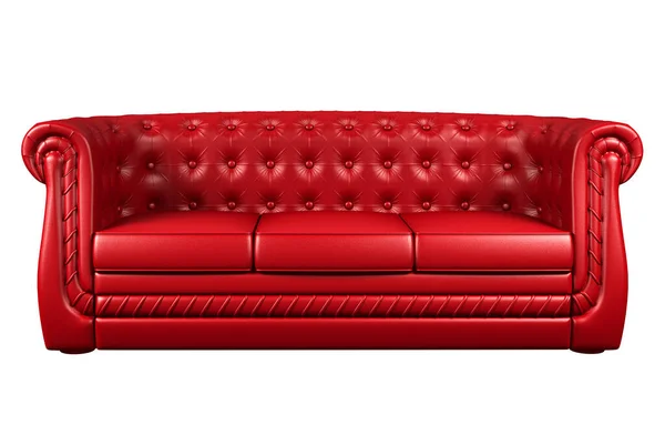 Red Leather Sofa Isolated White Background — Zdjęcie stockowe