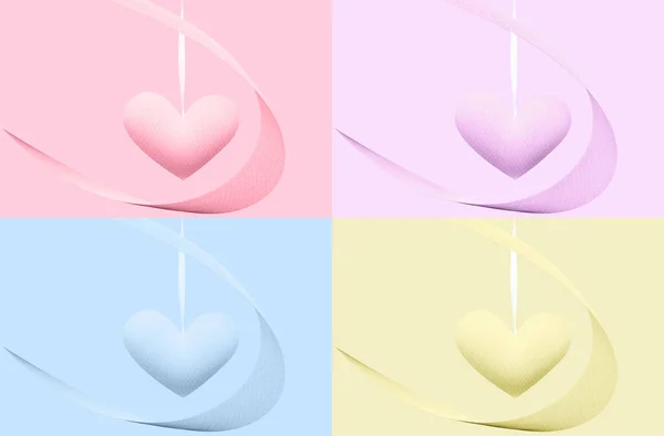 Multicolored Fabric Hearts Lilac Yellow Blue Pink Valentine Day Romantic — Stockfoto