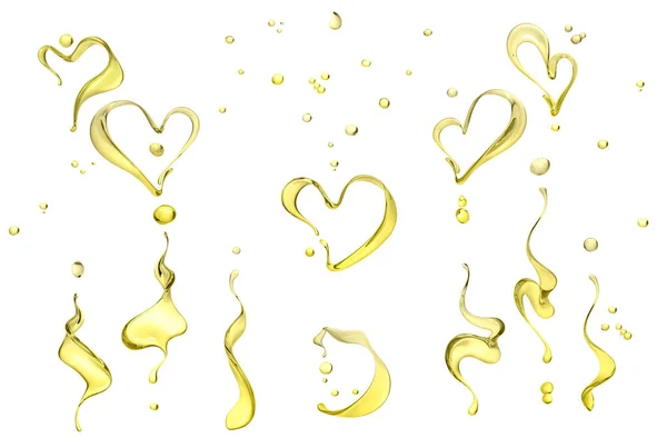 Liquid of splash yellow color, set of splash 3d illustration, abstract swirl background, isolated 3d rendering