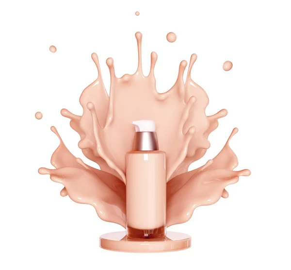 Make Liquid Foundation Cream Cosmetics Bottle Splashing Cosmetic Liquid Advertising — ストック写真