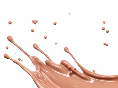 Çikolata dalgası ya da su sıçraması, erimiş çikolata sosu ya da şurup dökülmesi, kakao içeceği ya da krema, soyut tatlı arkaplanı, çikolata sıçraması, tatlı içilmesi, izole edilmiş, 3 boyutlu görüntüleme