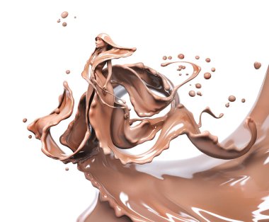 Beyaz arka planda izole edilmiş kadın ya da kız şeklinde kahverengimsi sıcak kahve ya da çikolata.