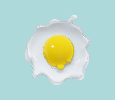 Sahanda yumurtanın üst görüntüsü izole edilmiş gerçekçi 3D ikon. Gıda illüstrasyonu sarı 3D görüntüleme üzerinde izole