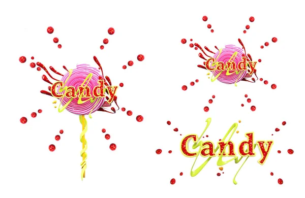 Lollipop, candy. Text logo lettering. Advertise, illustration isolated 3d rendering
