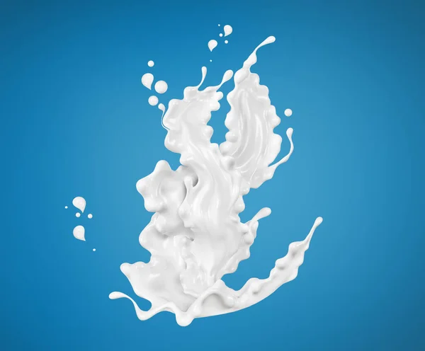 Milk Yogurt Splash Isolated Blue Background Food Illustration Splashing Liquid — Foto Stock