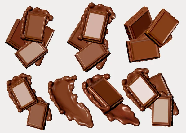 Milk Chocolate Bars Illustration Set Chocolate Isolate Rendering — Fotografia de Stock