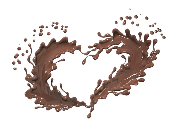 Heart Shaped Splash Hot Chocolate Sauce Syrup Pouring Chocolate Wave — Stock Photo, Image
