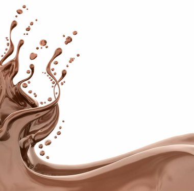 Hot melted milk chocolate sauce or syrup, pouring chocolate wave or flow splash, cocoa drink or cream, abstract dessert background, choco splash, drink dessert, isolated, 3d rendering