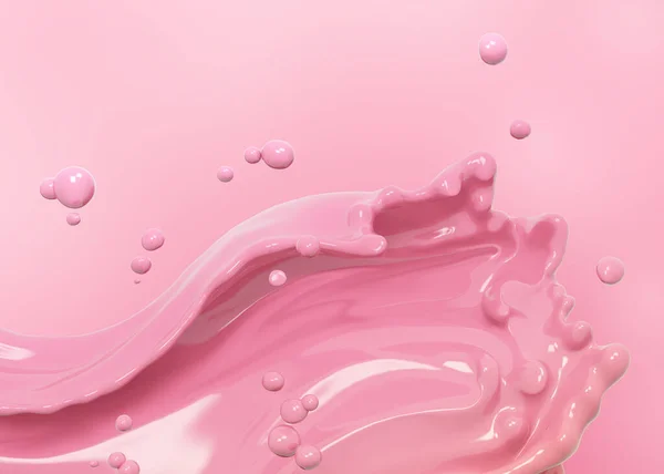 Splash, wave pink paint or liquid, splash of pink yogurt, abstract background, pink wave, 3d rendering illustration for food dairy product ad poster