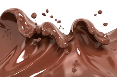 Splash, flow or wave of hot melted chocolate, sauce or syrup, cocoa drink or cream, isolated, 3d rendering
