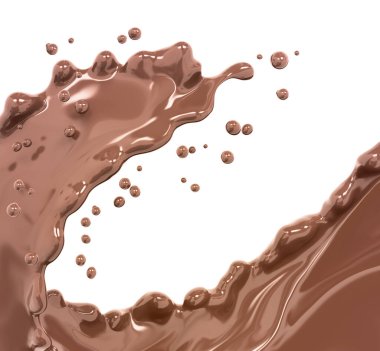 Chocolate wave or flow splash, pouring hot melted milk chocolate sauce or syrup, cocoa drink or cream, abstract swirl  dessert background, choco splash, drink dessert, isolated, 3d rendering