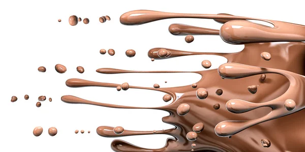 Pouring Chocolate Wave Flow Splash Drops Blobs Hot Melted Milk — Fotografia de Stock