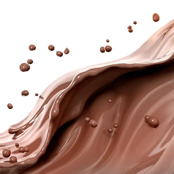 Onda Chocolate Respingo Fluxo Derramando Molho Xarope Chocolate Leite Quente — Fotografia de Stock