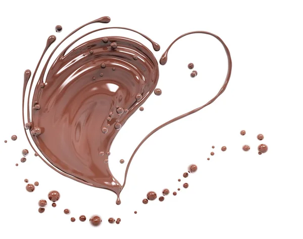 Chocolate Wave Flow Splash Heart Shape Pouring Hot Melted Milk — Photo