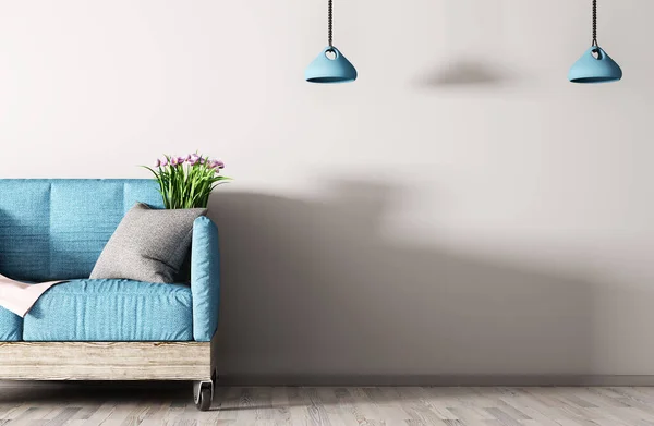 Desain Interior Ruang Tamu Modern Dengan Sofa Sofa Dengan Roda — Stok Foto