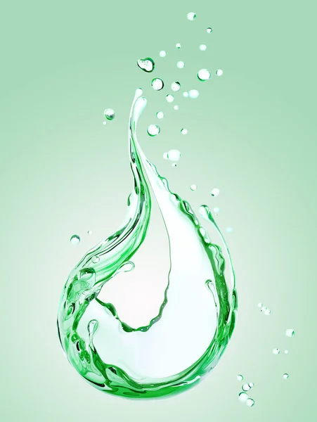 Liquid of splash green color, splash Aloe Vera 3d illustration, abstract swirl background, isolated 3d rendering