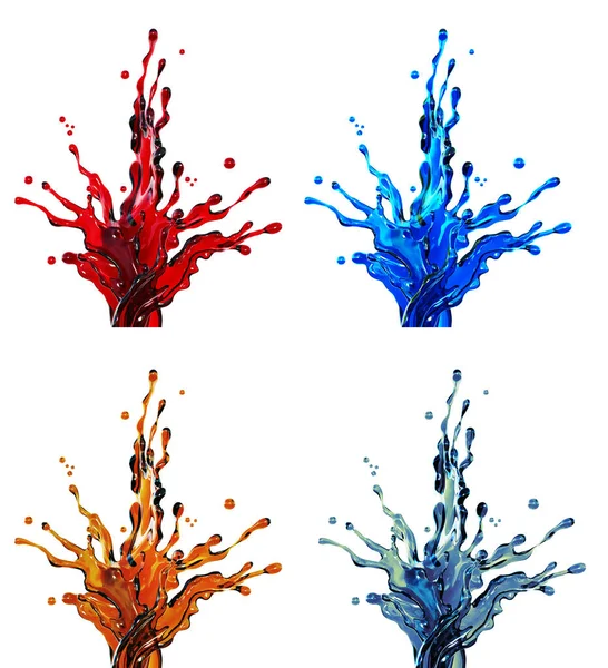 Set Multicolored Liquid Splashes Wine Blood Water Juice Paint Tea — Stock Photo, Image