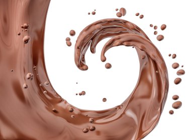 Twisted chocolate wave or flow splash, pouring hot melted milk chocolate sauce or syrup, cocoa drink or cream, abstract dessert background, choco splash, drink dessert, isolated, 3d rendering