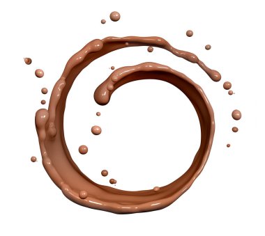 Spiral twisted chocolate wave or flow splash, pouring hot melted milk chocolate sauce or syrup, cocoa drink or cream, abstract dessert swir