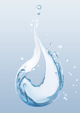 Nemlendirici serum ve duş jeli reklamları poster şablonu. Vücut nemlendirici. Kozmetik ürün tasarımı. Mavi arkaplanda izole edilmiş su çiziminin krem sıçraması ve lekelenmesi, 3D görüntüleme