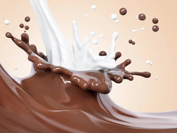 Splash Hot Chocolate Pouring Milk Sauce Syrup Cocoa Drink Cream — Stock Photo, Image