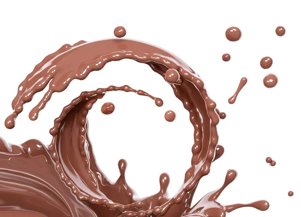 Twisted Spiral Chocolate Wave Flow Splash Pouring Hot Melted Milk — Stock Photo, Image