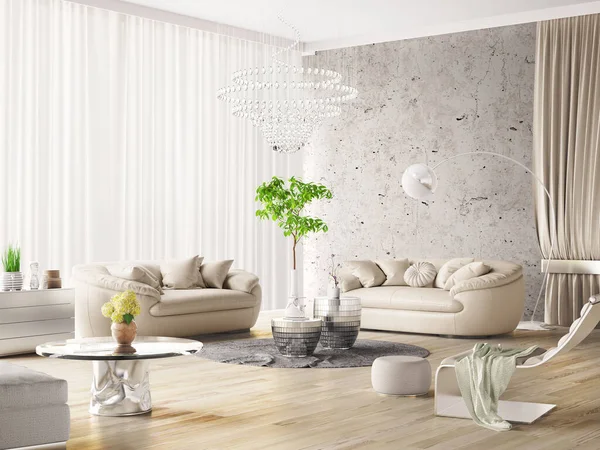 Luxurious Interior Design Beige Sofa Modern Mirrored Coffee Table Armchair — Photo
