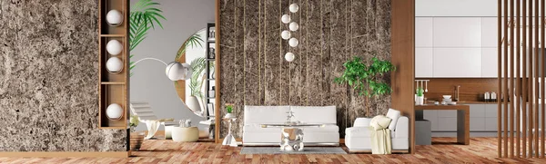 Modern Interior Design White Sofa Coffee Table Floor Lamp Concrete — Stok fotoğraf