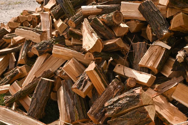 Ecological fuel made of natural wood. Firewood background. selective focusing