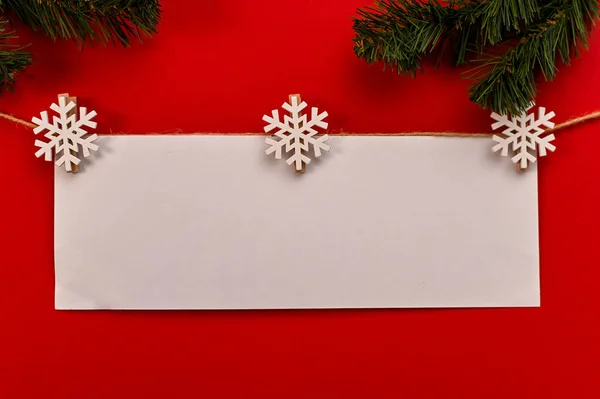 Natale Capodanno Composizione Layout Carta Vuoto Sfondo Rosso Layout Piatto — Foto Stock