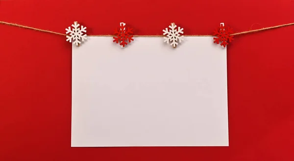 Natale Composizione Capodanno Con Foglio Carta Bianca Fiocchi Neve Vostre — Foto Stock