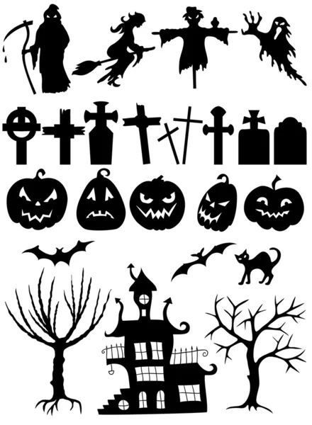 Conjunto de siluetas de halloween — Vector de stock