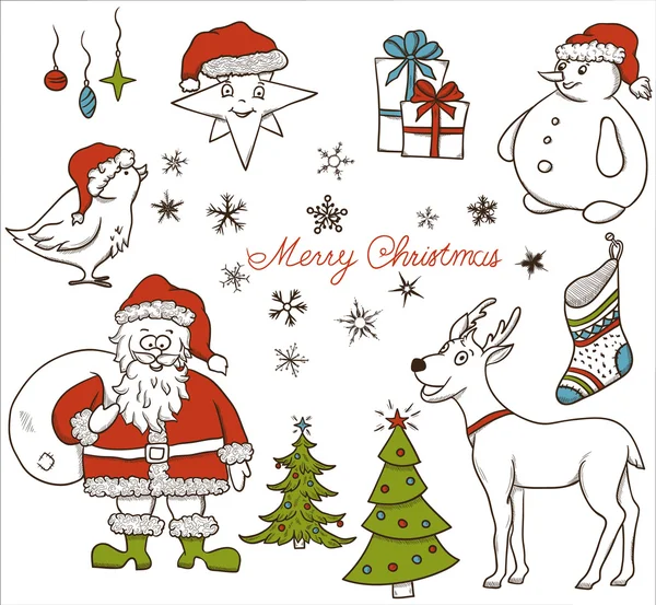 Σετ χριστουγεννιάτικων doodle στοιχείων — Διανυσματικό Αρχείο