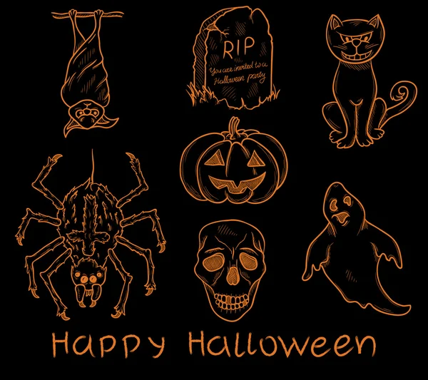 Set di elementi doodle di Halloween — Vettoriale Stock