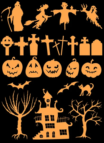 Conjunto de siluetas de halloween — Vector de stock