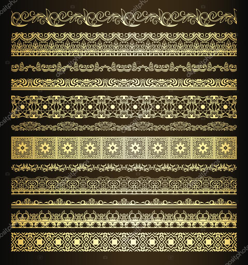 Set of seamless golden lines