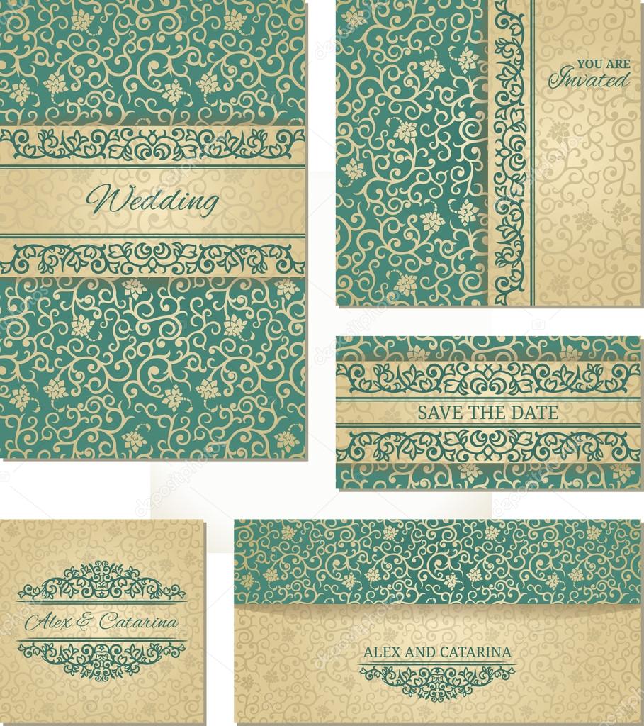 Set of wedding cards in vintage style