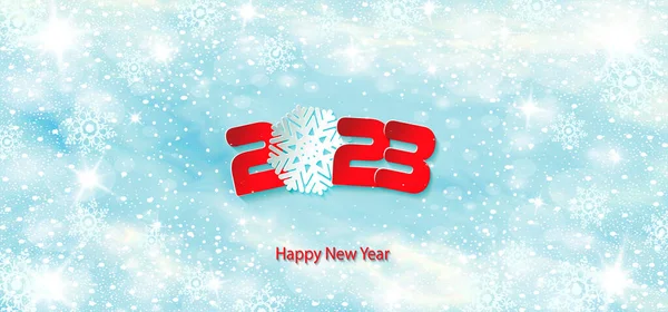 2023 Новим Роком Плакат Казковим Зимовим Фоном Числа Сніжинки Вирізані — стоковий вектор