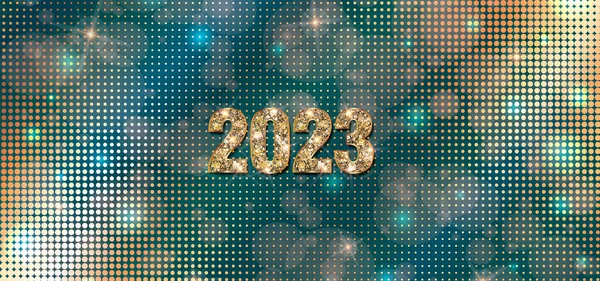 Feliz Año Nuevo 2023 Tarjeta Felicitación Cartel Con Brillo Brillo — Vector de stock