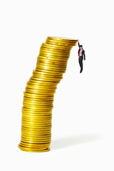 Gold coin heap almost collapse — Stock Photo, Image