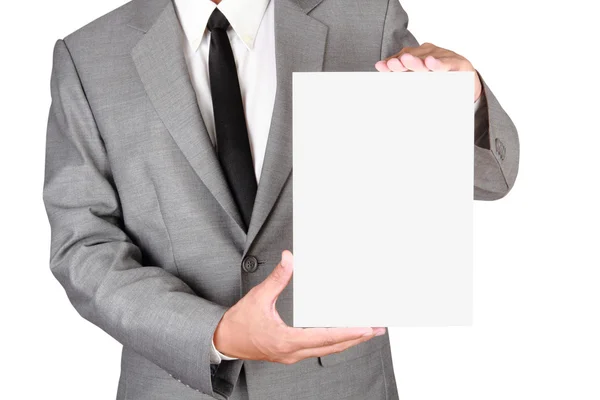 Empresário segurando papel em branco — Fotografia de Stock