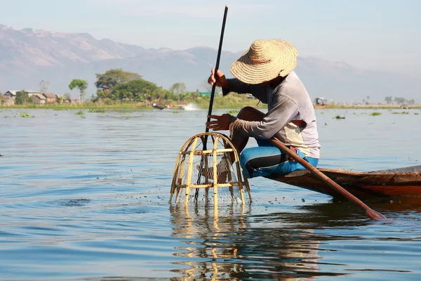 Pescador captura peixe para alimentação humana — Fotografia de Stock