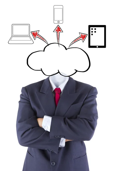 Invisibile uomo d'affari cloud computing testa idea cervello — Foto Stock