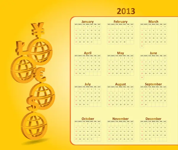 Calendrier mensuel classique pour 2013 — Image vectorielle