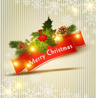 neşeli Noel arka plan kırmızı ribb ile vektör