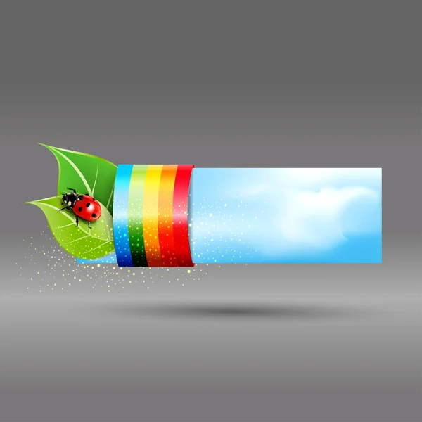 Banner vectorial con hojas y mariquita — Vector de stock