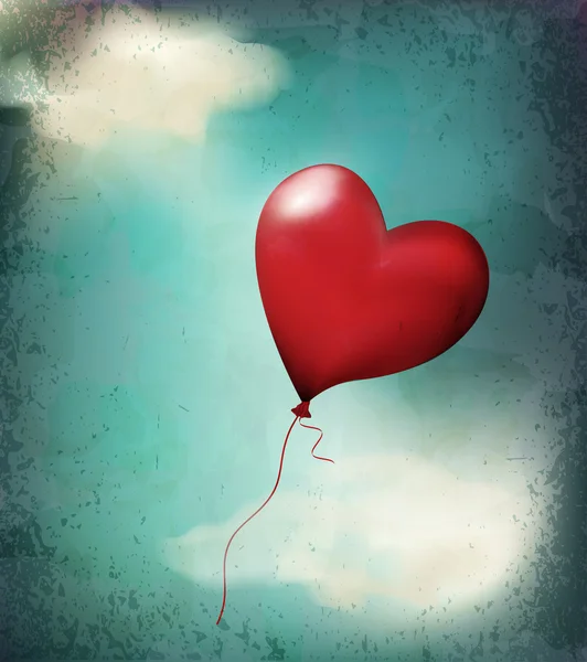 Διάνυσμα ρετρό κάρτα (μπαλόνι-καρδιές που πετούν στον ουρανό) — Διανυσματικό Αρχείο