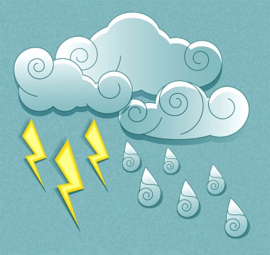 Vector weather icons in retro style. Cloud droplets and lightnin clipart