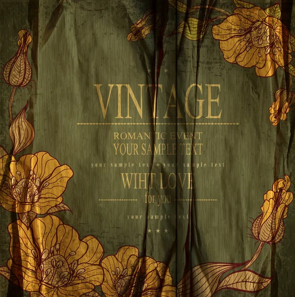 Verde oscuro felicitación vintage vector fondo con drawin — Archivo Imágenes Vectoriales