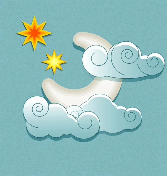 Vector weather icons in retro style. Moon behind the clouds and — Stock Vector